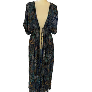 BLUE ISLAND Womens Long Swim Cover Size M Metallic Thread Tropical Short Sleeve